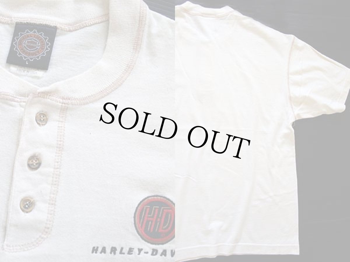 画像3: 90s USA製 HARLEY-DAVIDSONハーレー ダビッドソン ロゴ ヘンリーネック コットンTシャツ 生成り L (3)