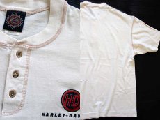 画像3: 90s USA製 HARLEY-DAVIDSONハーレー ダビッドソン ロゴ ヘンリーネック コットンTシャツ 生成り L (3)