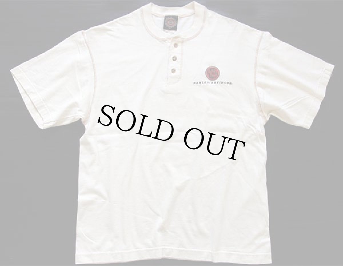 画像2: 90s USA製 HARLEY-DAVIDSONハーレー ダビッドソン ロゴ ヘンリーネック コットンTシャツ 生成り L (2)