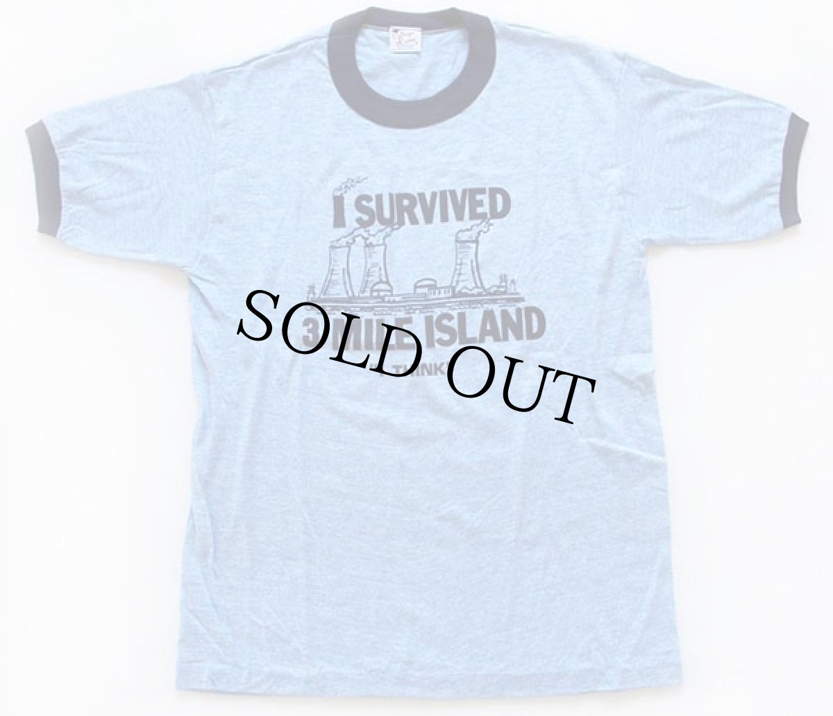 画像2: デッドストック★70s I SURVIVED 3 MILE ISLAND リンガーTシャツ 杢ブルー L (2)