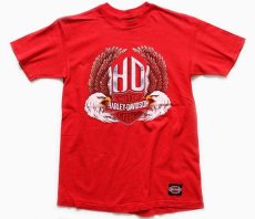 画像1: 80s USA製 Hanes HARLEY-DAVIDSONハーレー ダビッドソン ロゴ コットンTシャツ 赤 M (1)