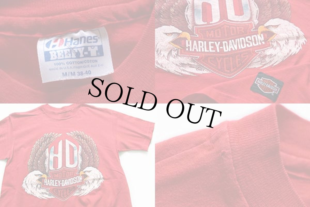画像3: 80s USA製 Hanes HARLEY-DAVIDSONハーレー ダビッドソン ロゴ コットンTシャツ 赤 M (3)