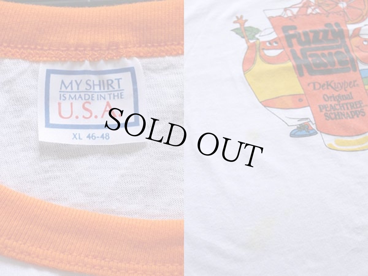 画像3: 80s USA製 PEACHTREE Fuzzy Navel リンガーTシャツ 白×オレンジ XL (3)