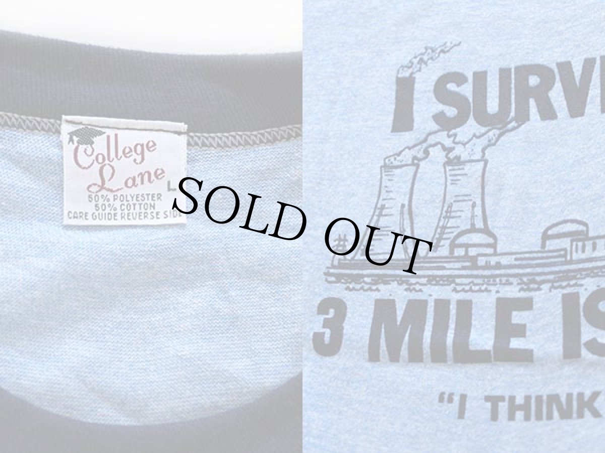 画像3: デッドストック★70s I SURVIVED 3 MILE ISLAND リンガーTシャツ 杢ブルー L (3)