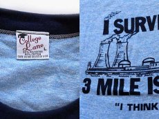 画像3: デッドストック★70s I SURVIVED 3 MILE ISLAND リンガーTシャツ 杢ブルー L (3)