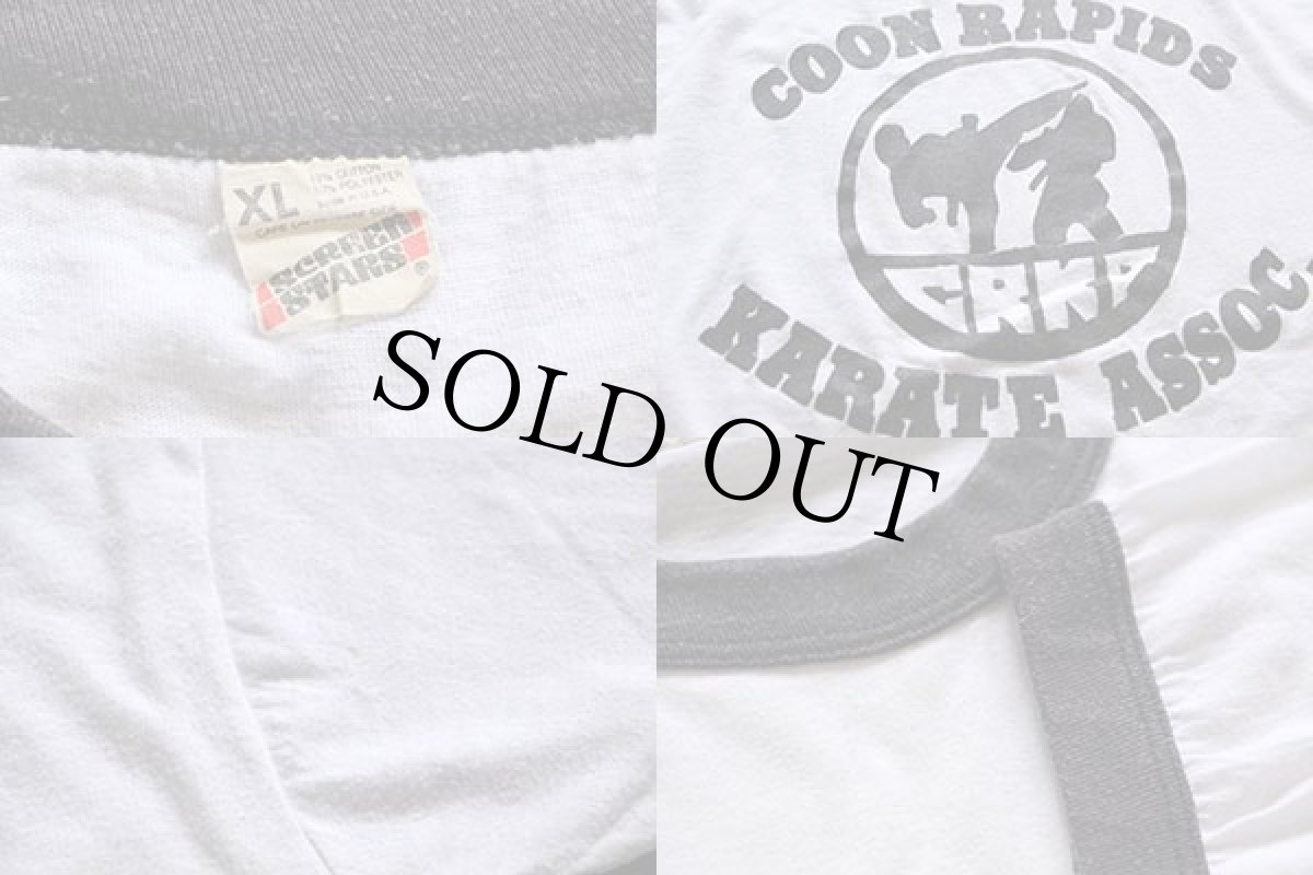 画像3: 80s USA製 COON RAPIDS KARATE 空手 リンガーTシャツ 白×黒 XL (3)
