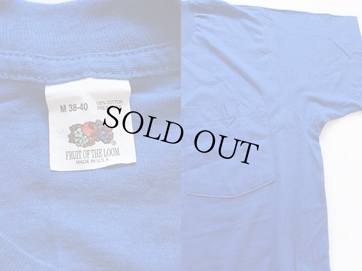 画像3: デッドストック★90s USA製 FRUIT OF THE LOOM 無地 コットン ポケットTシャツ 青 M (3)