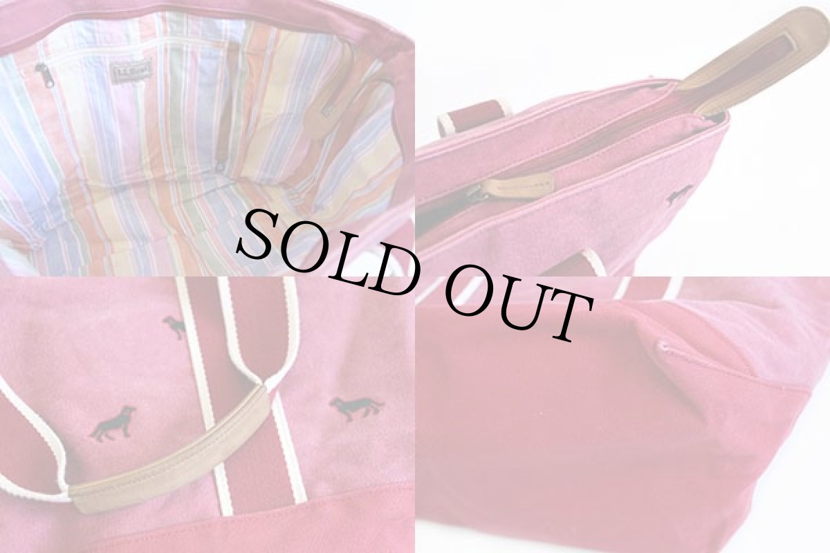 画像3: L.L.Bean ドッグ刺繍 キャンバス トートバッグ ジップトップ 薄赤 (3)