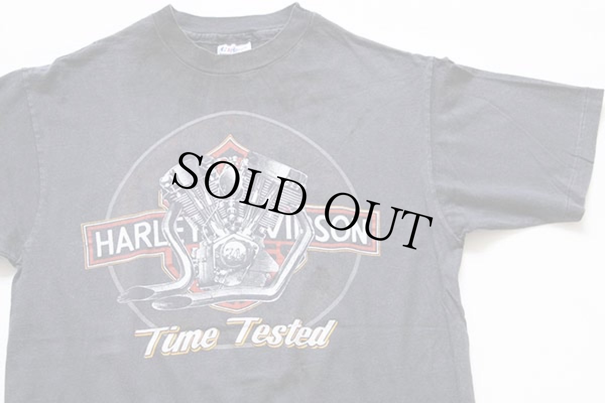 画像1: 80s USA製 Hanes HARLEY-DAVIDSON ハーレー ダビッドソン ロゴ コットンTシャツ 炭黒 L (1)