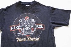 画像1: 80s USA製 Hanes HARLEY-DAVIDSONハーレー ダビッドソン ロゴ コットンTシャツ 墨黒 L (1)