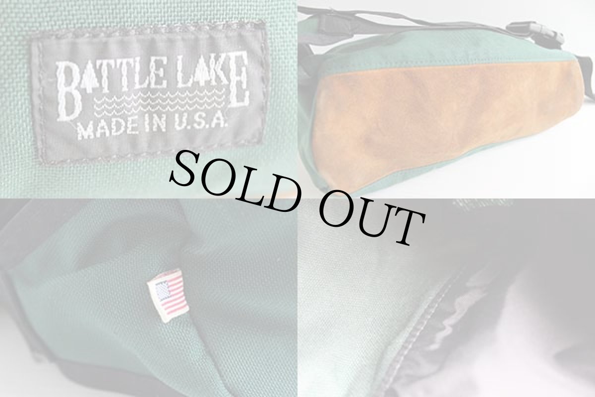 画像3: USA製 BATTLE LAKE ボトムレザー ナイロン ウエストバッグ 緑 (3)