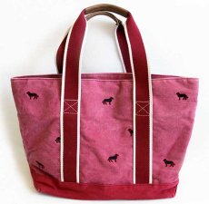 画像2: L.L.Bean ドッグ刺繍 キャンバス トートバッグ ジップトップ 薄赤 (2)