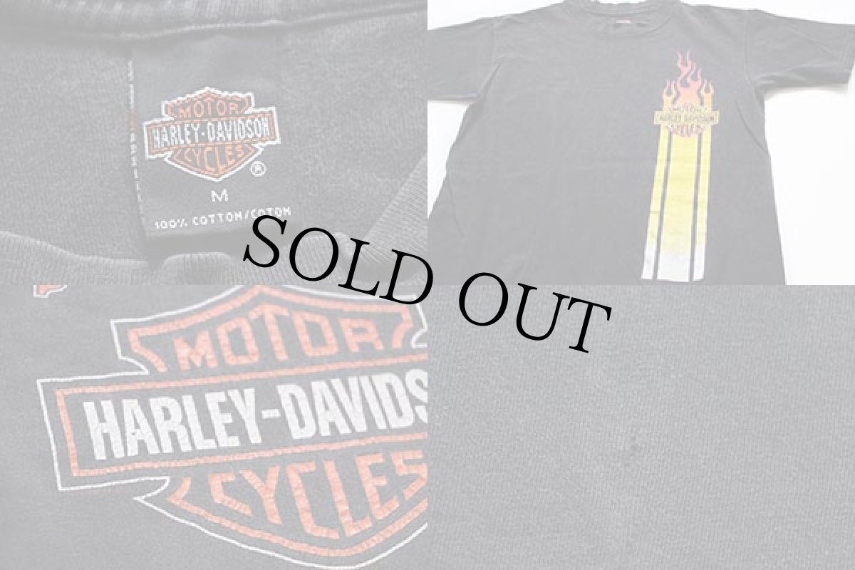 画像4: 90s USA製 HARLEY-DAVIDSON ハーレー ダビッドソン ロゴ フレイムス コットンTシャツ 炭黒 M★ファイヤーパターン (4)