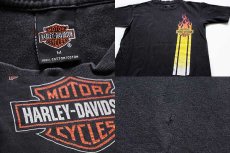 画像4: 90s USA製 HARLEY-DAVIDSONハーレー ダビッドソン ロゴ フレイムス コットンTシャツ 墨黒 M★ファイヤーパターン (4)