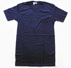 画像2: デッドストック★70s munsingwear 無地 コットン ポケットTシャツ 紺 M (2)