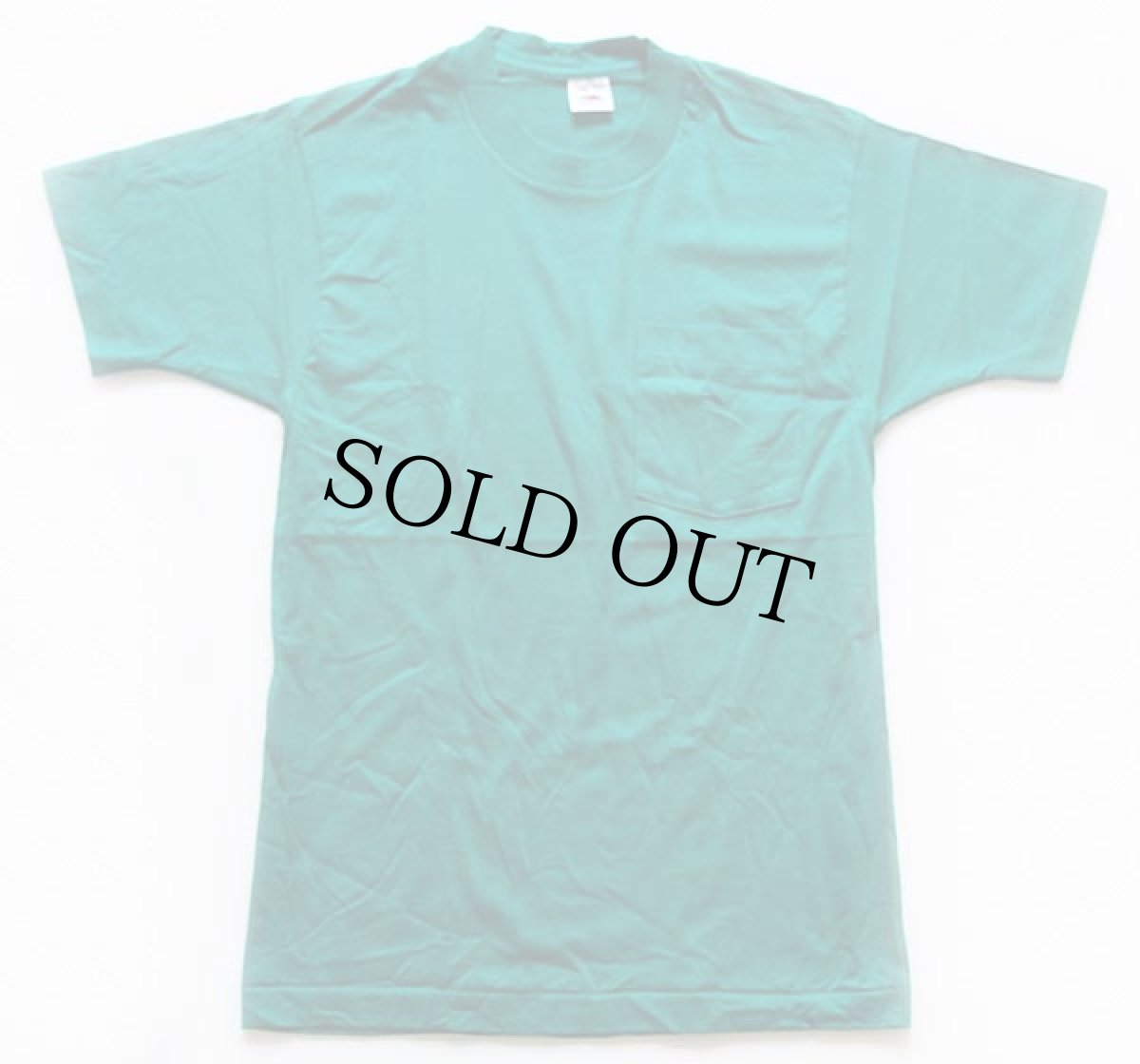 画像2: デッドストック★90s USA製 FRUIT OF THE LOOM 無地 コットン ポケットTシャツ 緑 S (2)