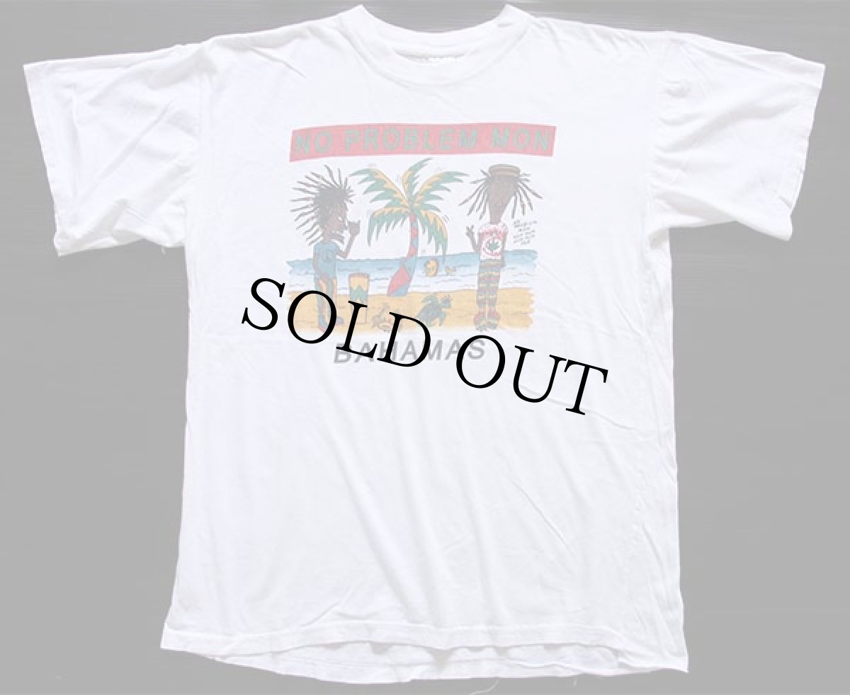 画像2: 90s NO PROBLEM MON BAHAMAS 染み込みプリント コットンTシャツ 白 XL (2)