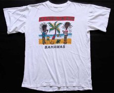 画像2: 90s NO PROBLEM MON BAHAMAS 染み込みプリント コットンTシャツ 白 XL (2)