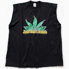 画像2: 90s USA製 Just Don't Inhale ガンジャ カットオフ ノースリーブ コットンTシャツ 黒 XXL★マリファナ 大麻 (2)