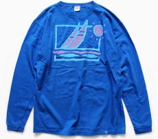 画像1: 80s USA製 crazy shirts ヨット コットン 長袖Tシャツ 青 L (1)