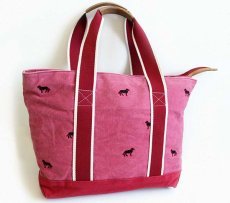 画像1: L.L.Bean ドッグ刺繍 キャンバス トートバッグ ジップトップ 薄赤 (1)