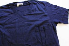 画像1: デッドストック★70s munsingwear 無地 コットン ポケットTシャツ 紺 M (1)