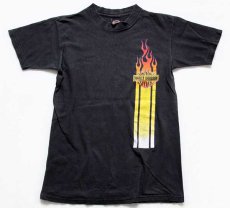 画像2: 90s USA製 HARLEY-DAVIDSON ハーレー ダビッドソン ロゴ フレイムス コットンTシャツ 炭黒 M★ファイヤーパターン (2)