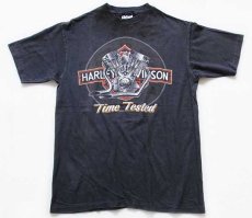 画像2: 80s USA製 Hanes HARLEY-DAVIDSONハーレー ダビッドソン ロゴ コットンTシャツ 墨黒 L (2)