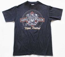 画像2: 80s USA製 Hanes HARLEY-DAVIDSON ハーレー ダビッドソン ロゴ コットンTシャツ 炭黒 L (2)
