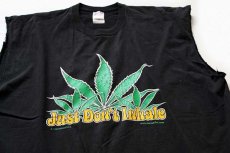 画像1: 90s USA製 Just Don't Inhale ガンジャ カットオフ ノースリーブ コットンTシャツ 黒 XXL★マリファナ 大麻 (1)