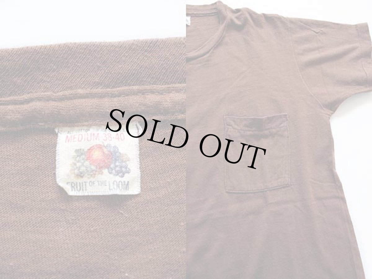 画像3: 70s USA製 FRUIT OF THE LOOM 無地 コットン ポケットTシャツ 茶 M (3)