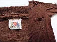 画像3: 70s USA製 FRUIT OF THE LOOM 無地 コットン ポケットTシャツ 茶 M (3)