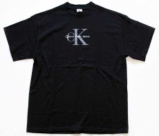 画像2: デッドストック★90s USA製 Calvin Klein Jeans カルバンクライン ロゴ コットンTシャツ 黒 L/XL (2)