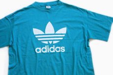 画像1: 80s USA製 adidasアディダス トレフォイル ビッグロゴ コットンTシャツ 水色 XL (1)