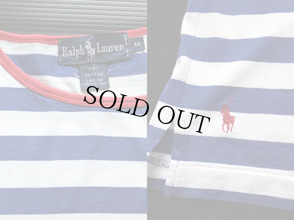画像3: 90s ラルフローレン ボーダー コットンTシャツ 青×白 M (3)
