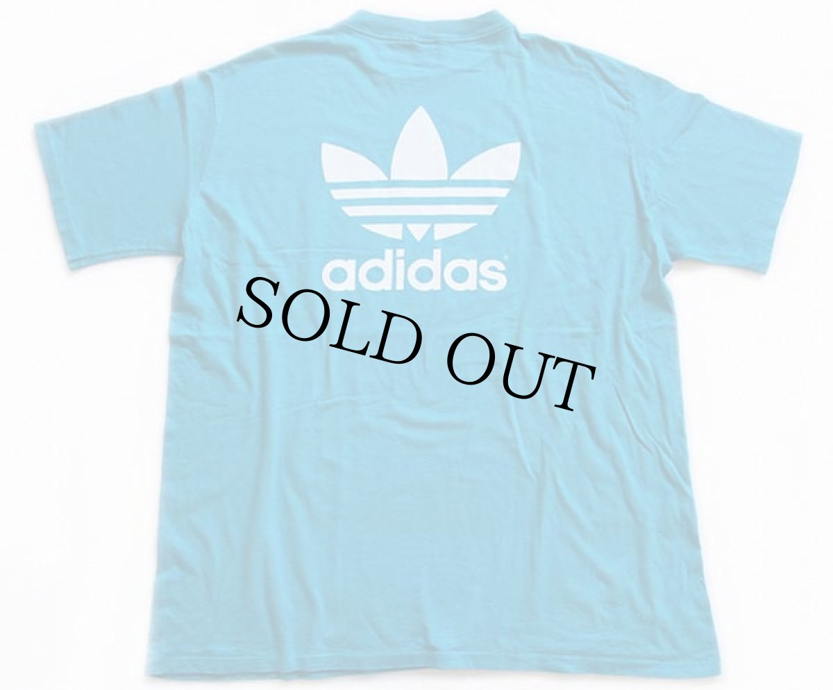 画像2: 80s USA製 adidasアディダス トレフォイル ビッグロゴ コットンTシャツ 水色 XL (2)