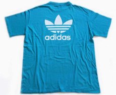 画像2: 80s USA製 adidasアディダス トレフォイル ビッグロゴ コットンTシャツ 水色 XL (2)