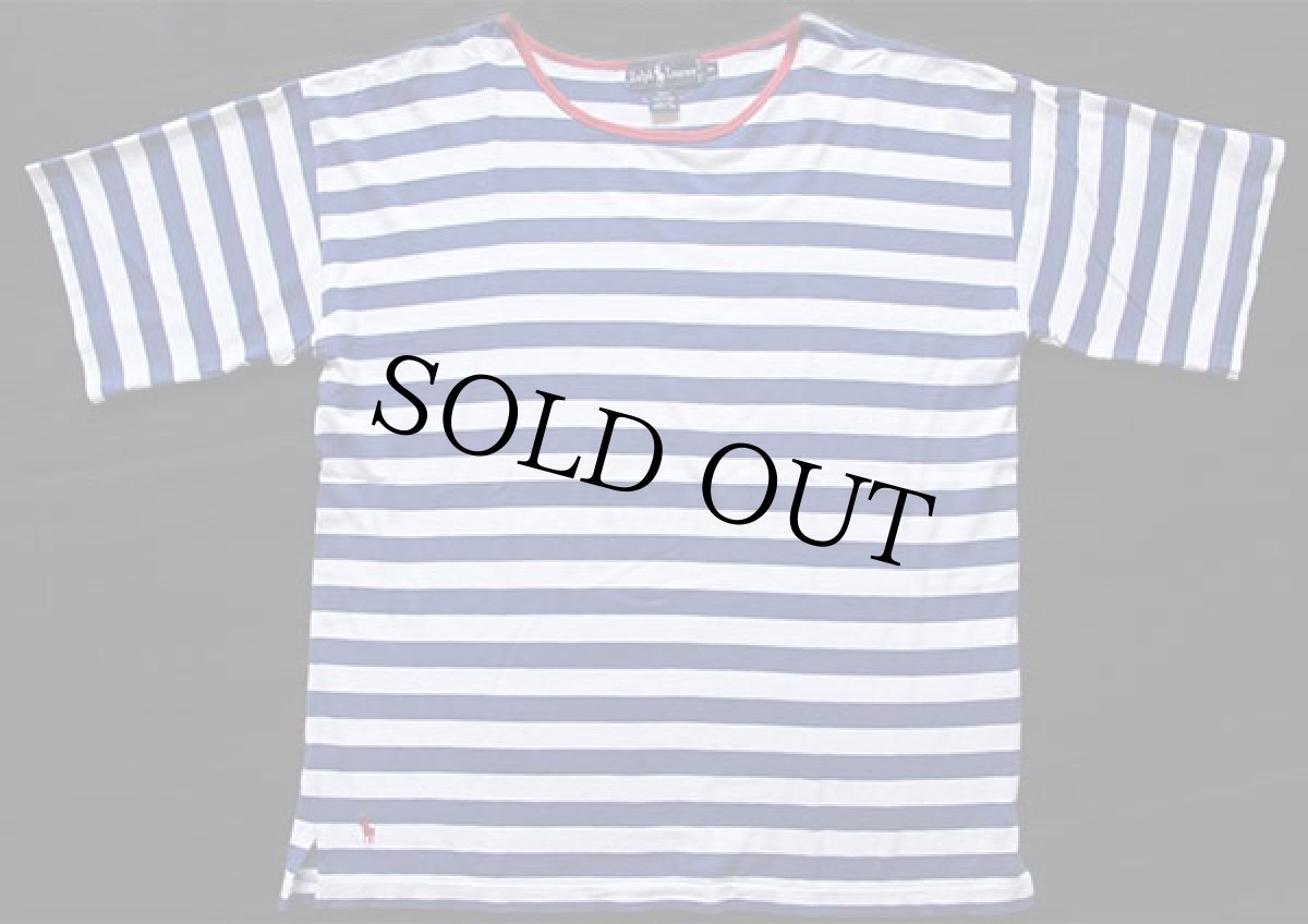画像2: 90s ラルフローレン ボーダー コットンTシャツ 青×白 M (2)