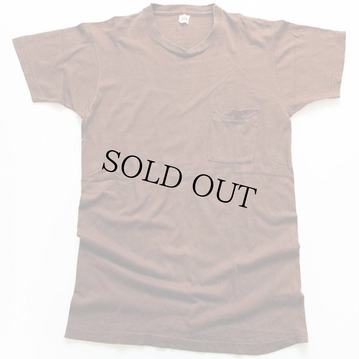 画像2: 70s USA製 FRUIT OF THE LOOM 無地 コットン ポケットTシャツ 茶 M (2)