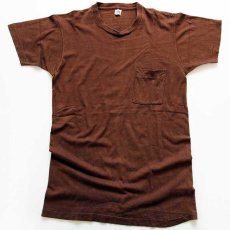 画像2: 70s USA製 FRUIT OF THE LOOM 無地 コットン ポケットTシャツ 茶 M (2)