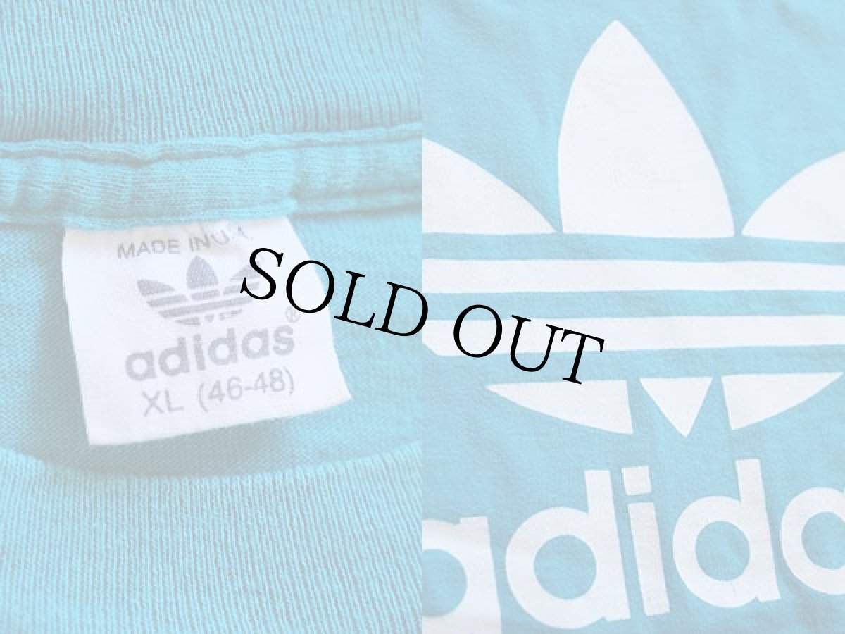 画像3: 80s USA製 adidasアディダス トレフォイル ビッグロゴ コットンTシャツ 水色 XL (3)