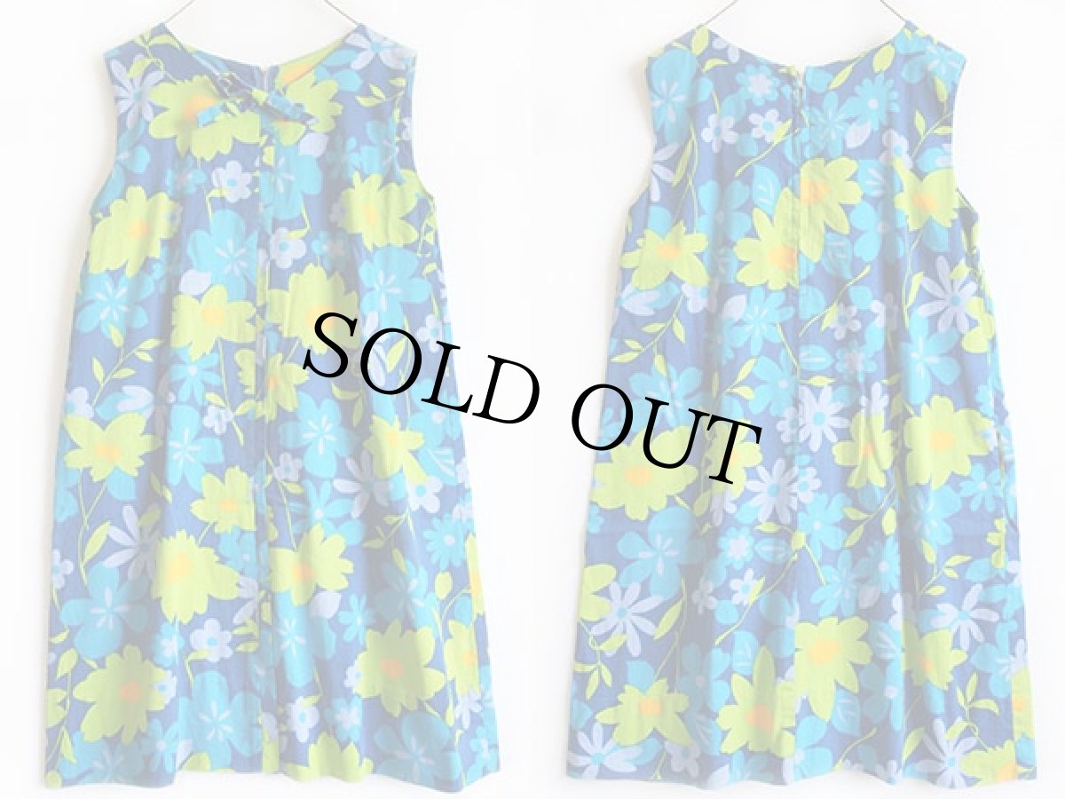 画像2: 60s Okolehao MARK YAMANAKA フラワー 総柄 ハワイアン ノースリーブ ワンピース (2)