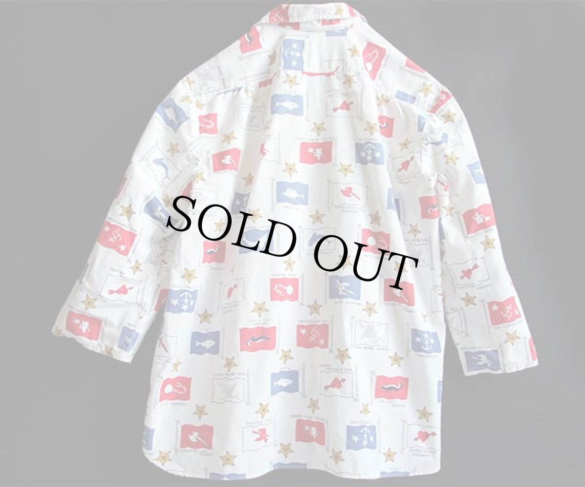 画像2: 50s Hill Day 総柄 染み込みプリント 七分袖 コットンシャツ (2)