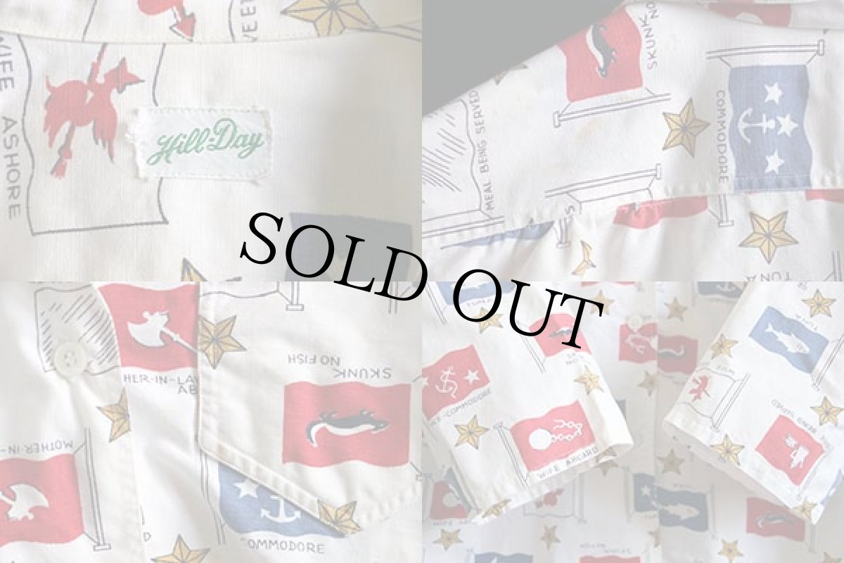 画像3: 50s Hill Day 総柄 染み込みプリント 七分袖 コットンシャツ (3)