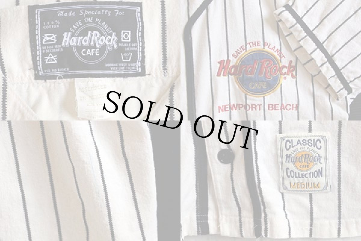 画像3: 90s メキシコ製 Hard Rock Cafe ハードロック カフェ NEWPORT BEACH ロゴ刺繍 ピンストライプ コットン ベースボールシャツ 生成り M (3)