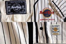 画像3: 90s メキシコ製 Hard Rock Cafe ハードロック カフェ NEWPORT BEACH ロゴ刺繍 ピンストライプ コットン ベースボールシャツ 生成り M (3)