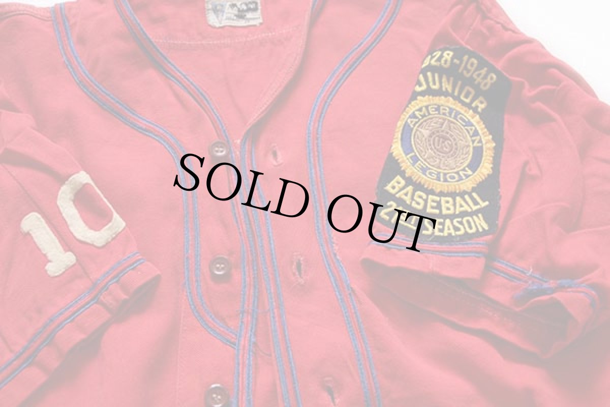 画像4: 40s AMCO AMERICAN LEGION フェルトパッチ マチ付き コットン ベースボールシャツ 赤 (4)