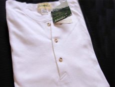 画像1: デッドストック★90s USA製 STJOHN'SBAY ヘンリーネック コットンTシャツ 白 L (1)