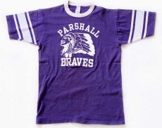 画像2: 70s VELVA SHEEN PARSHALL BRAVES インディアンヘッド フロッキープリント コットン フットボールTシャツ 紫 M (2)