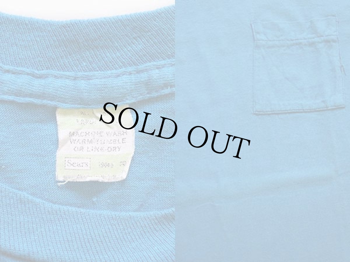 画像3: 70s Sears 無地 コットン ポケットTシャツ 青 L (3)